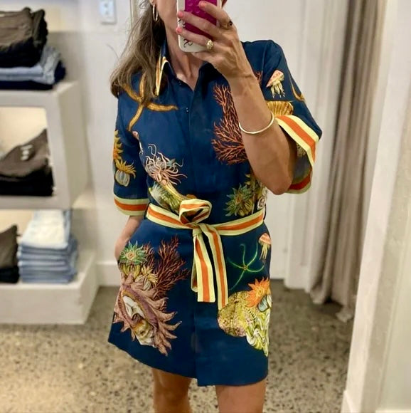 Blue Jellyfish Mini Shirt Dress