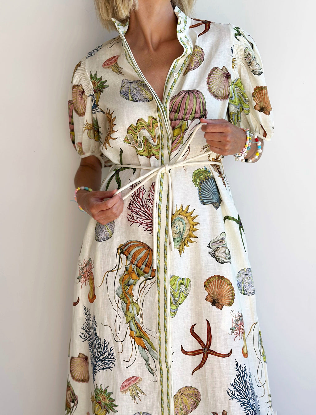 White Jellyfish Midi Shirt Dress