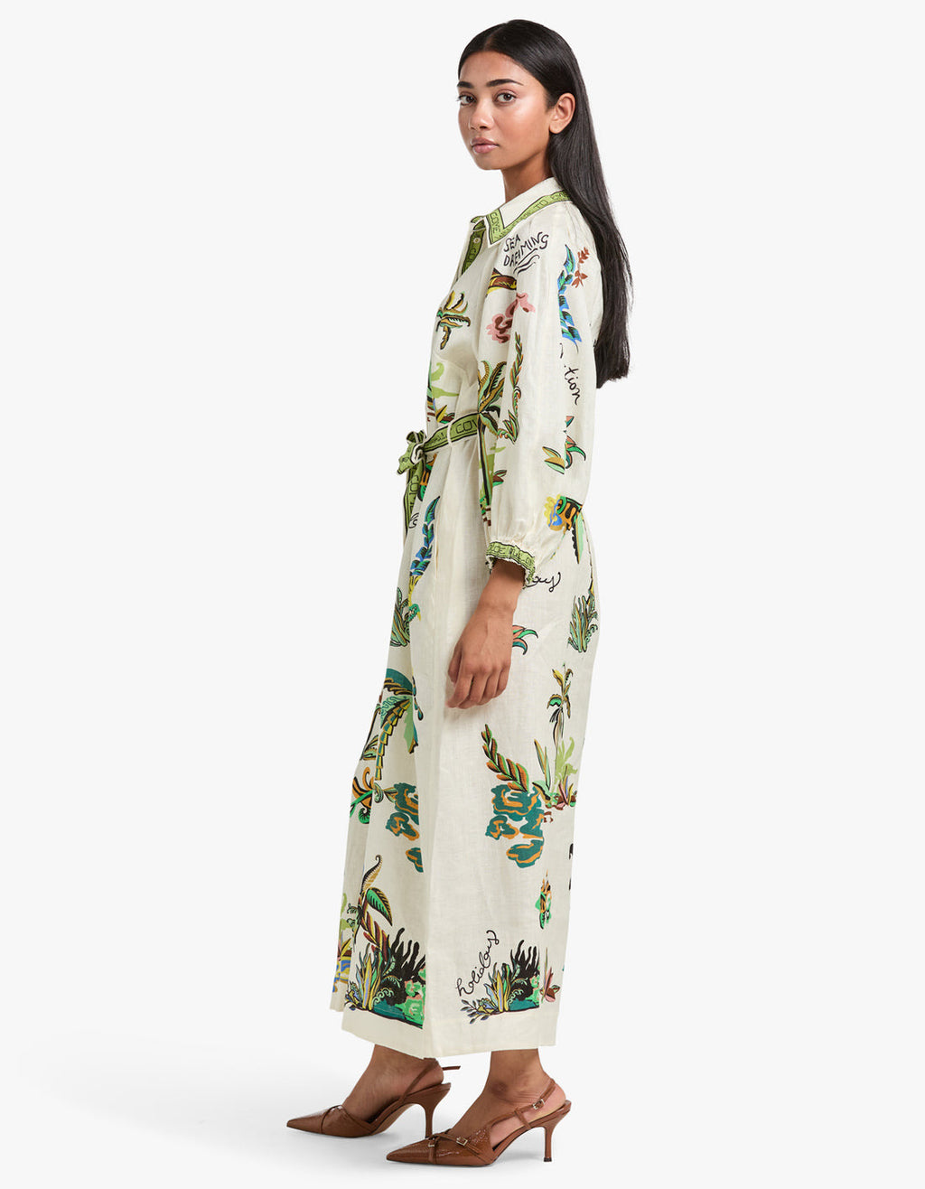 White Palm Tree Maxi Shirt Dress