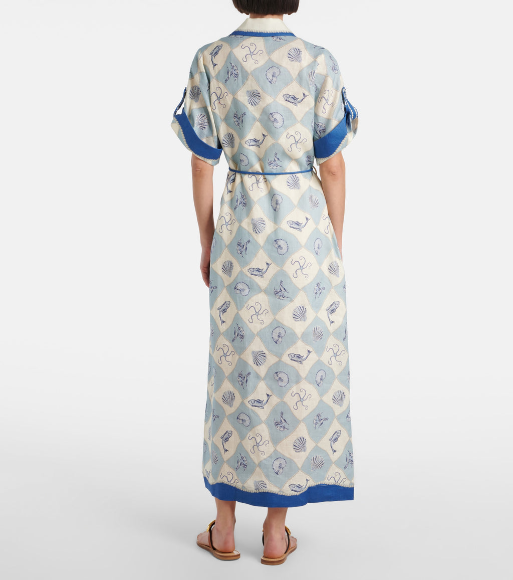 White Blue  Midi Shirt Dress