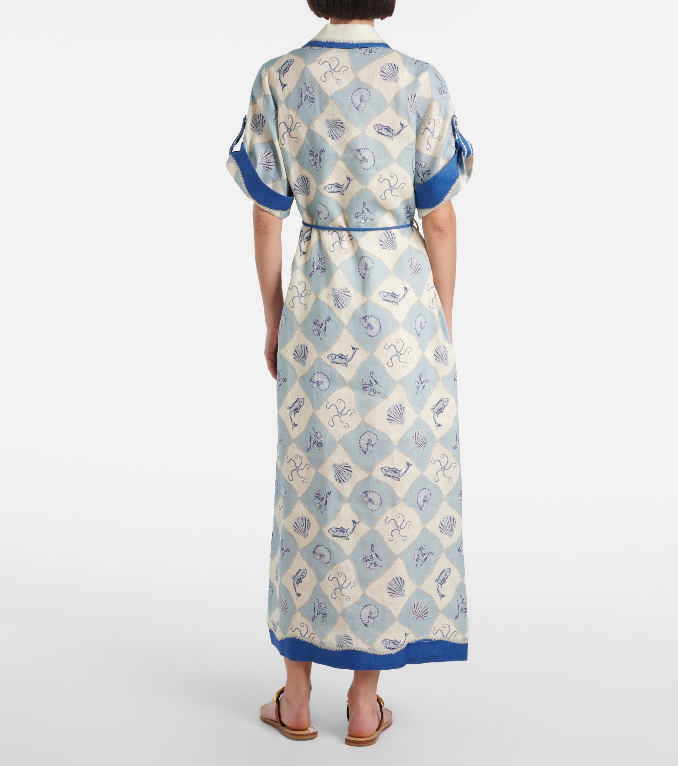 White Blue  Midi Shirt Dress