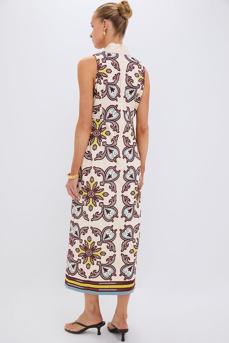 Cream Scroll  Midi Shirt Dress
