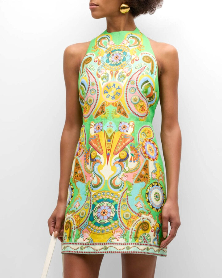 Green Swirls Halter Mini Dress