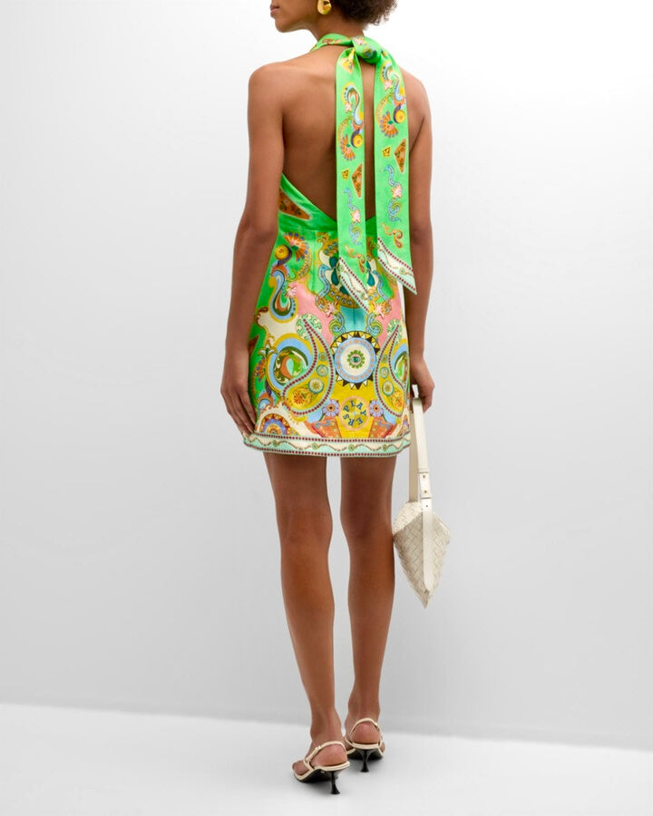 Green Swirls Halter Mini Dress