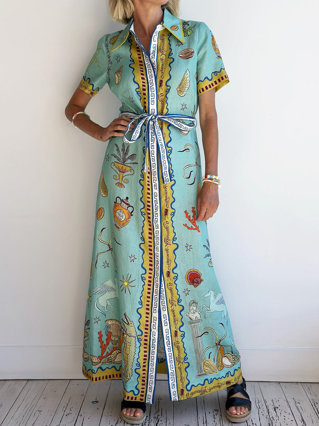 Aqua Seafood Midi Shirt Dress