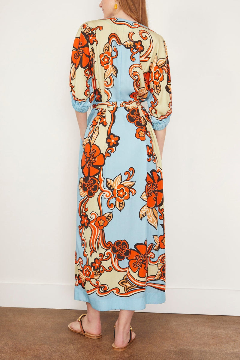 Orange Blue Midi Shirt Dress