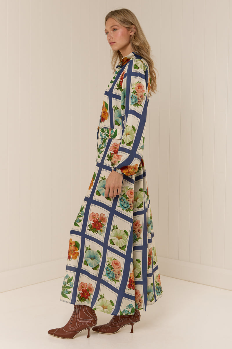 #3 Blue Striped Floral Maxi Shirt Dress