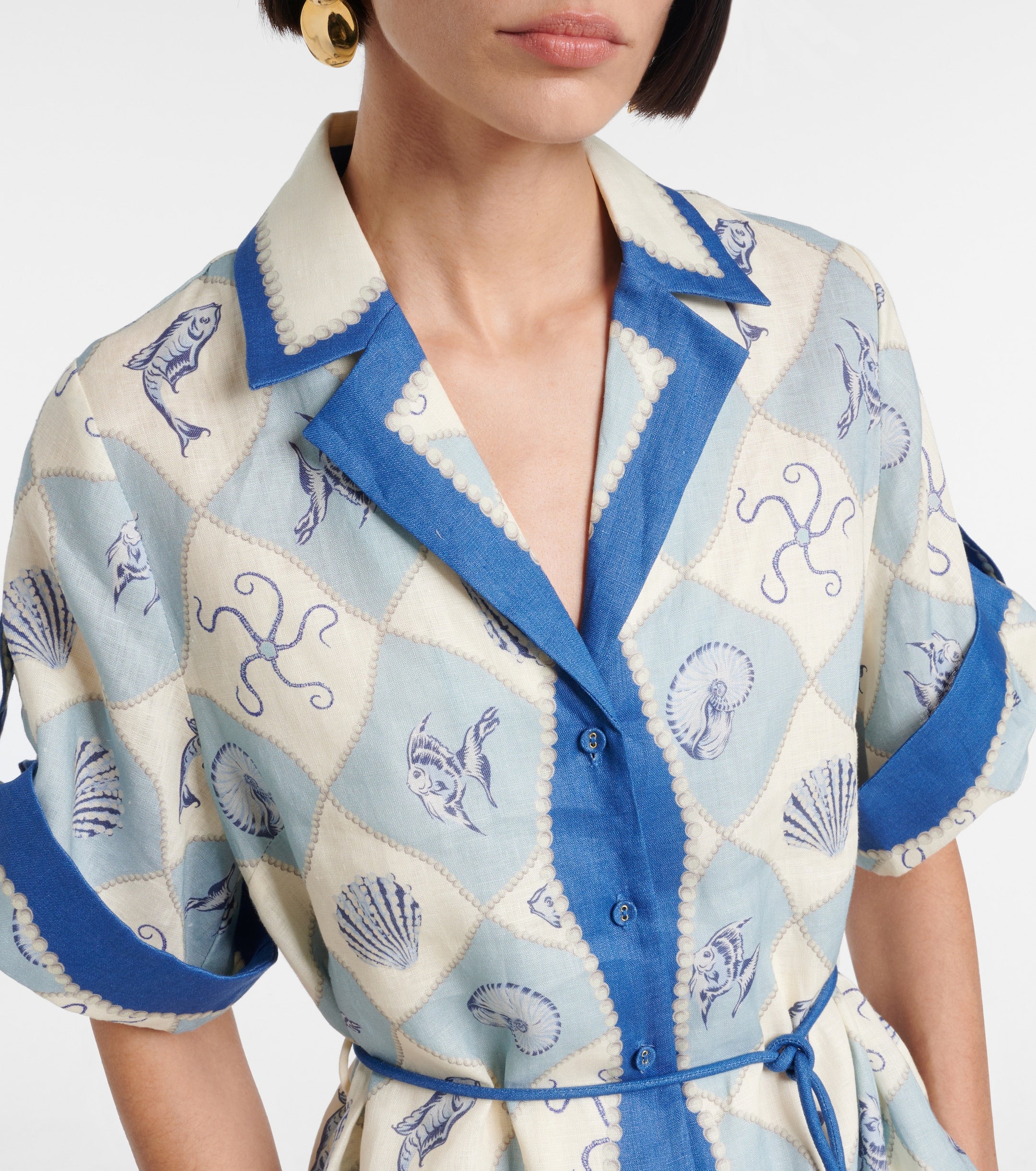 White Blue  Midi Shirt Dress