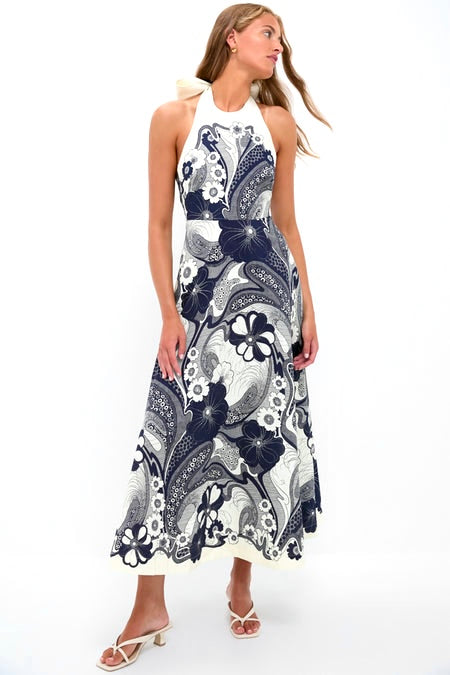 Navy Halter Bow Maxi Dress
