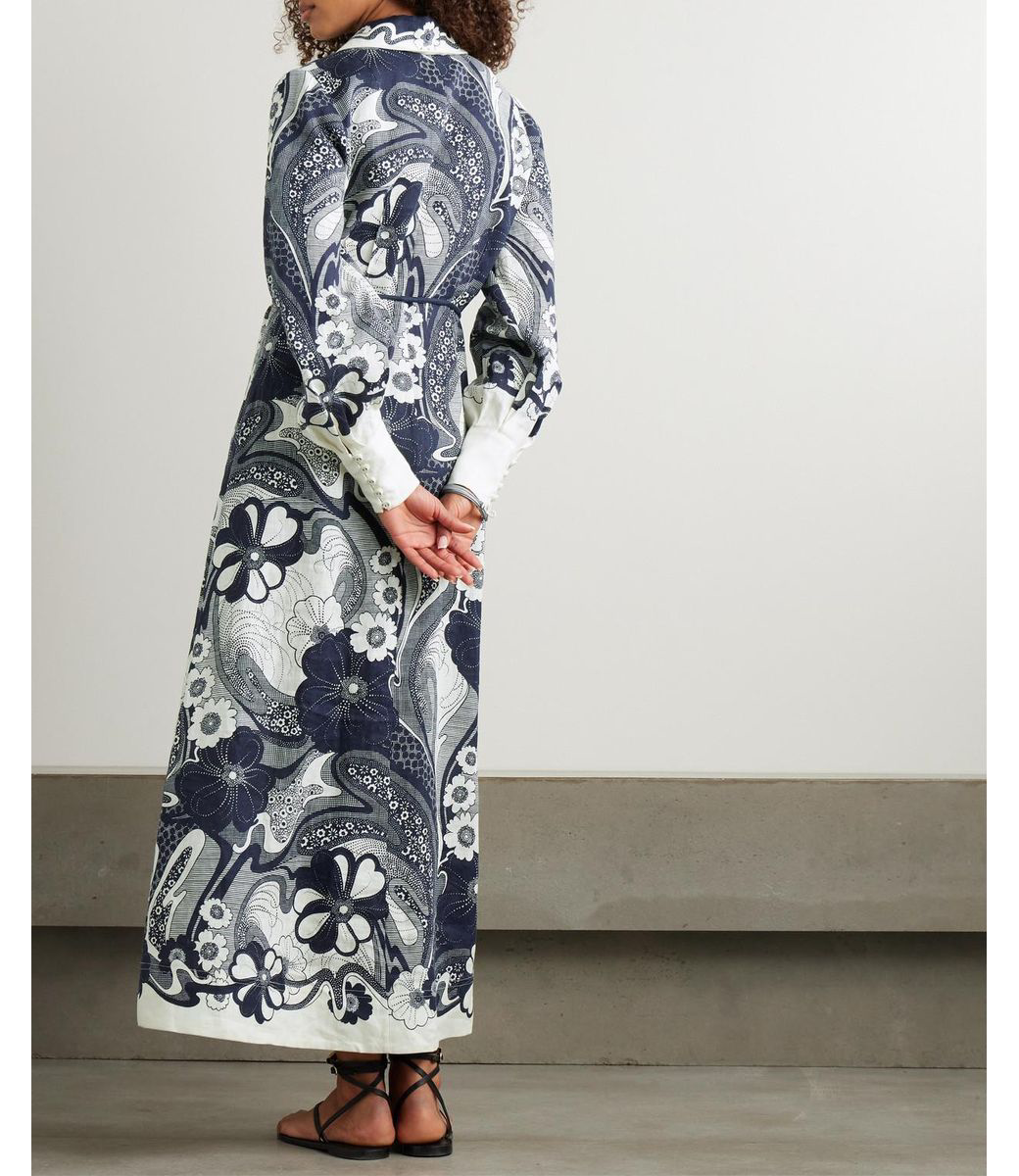 Navy Floral Long Sleeve Maxi Shirt Dress