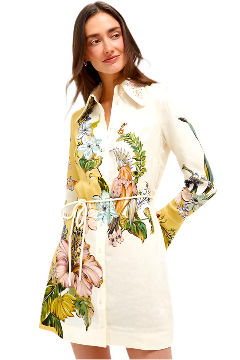 Unique Yellow Flower Flared Mini Dress