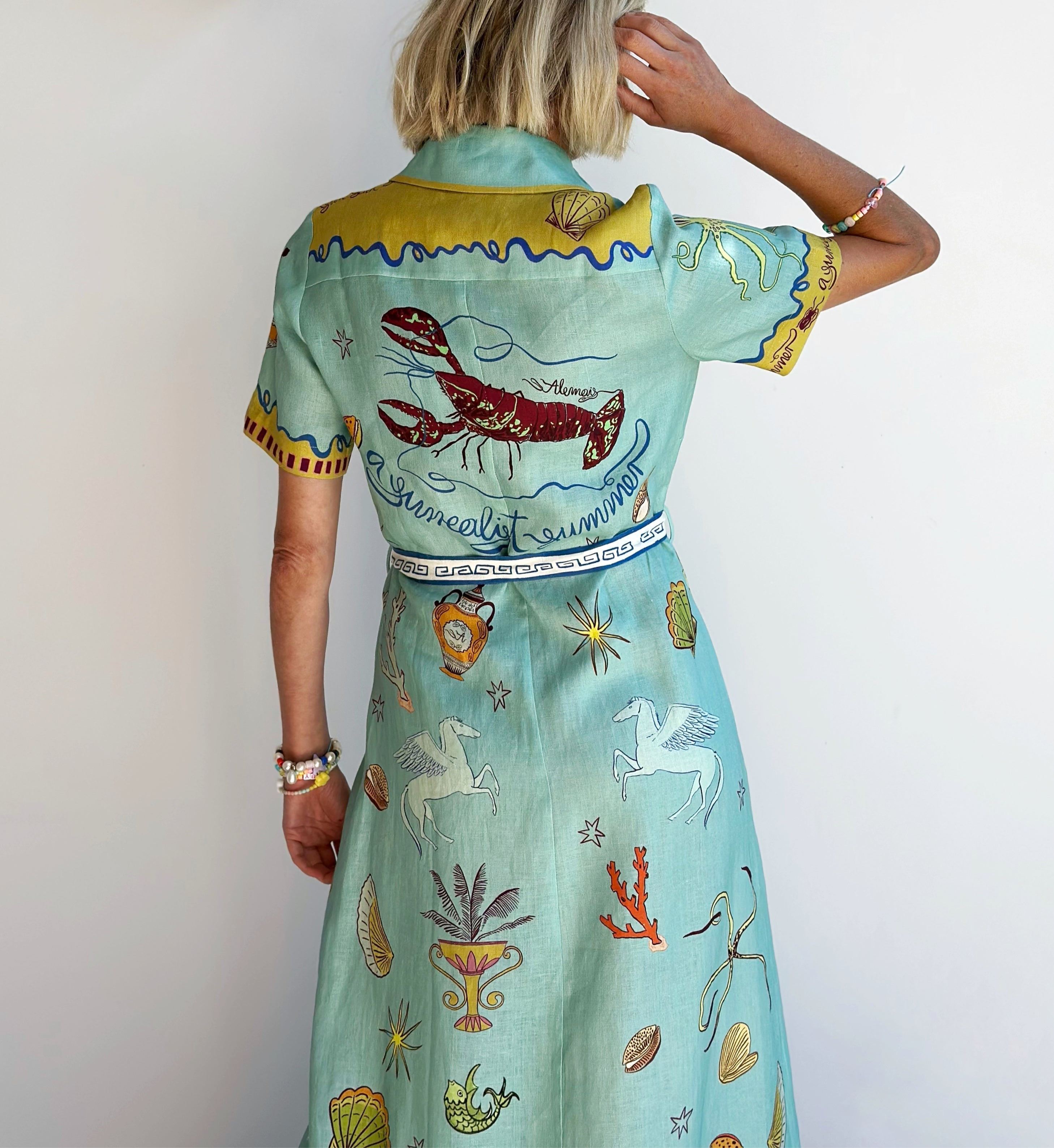 Aqua Seafood Midi Shirt Dress