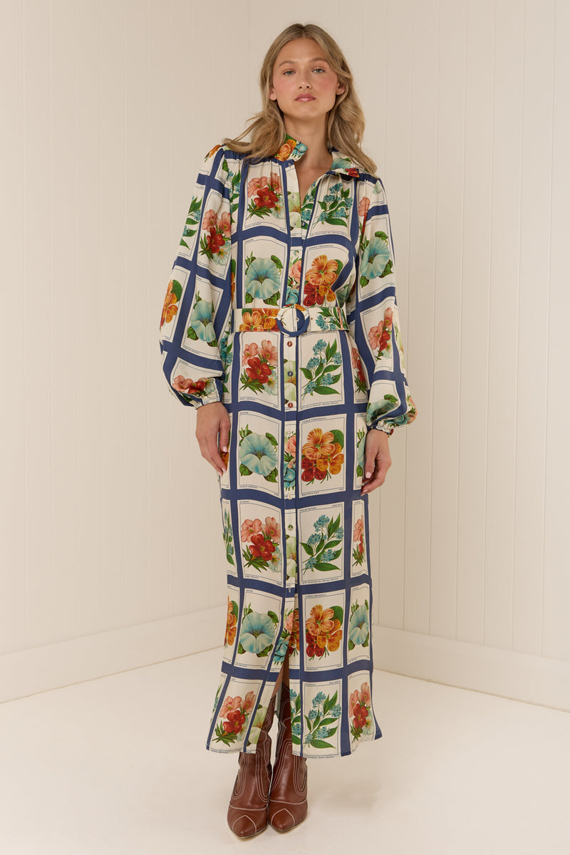 #3 Blue Striped Floral Maxi Shirt Dress