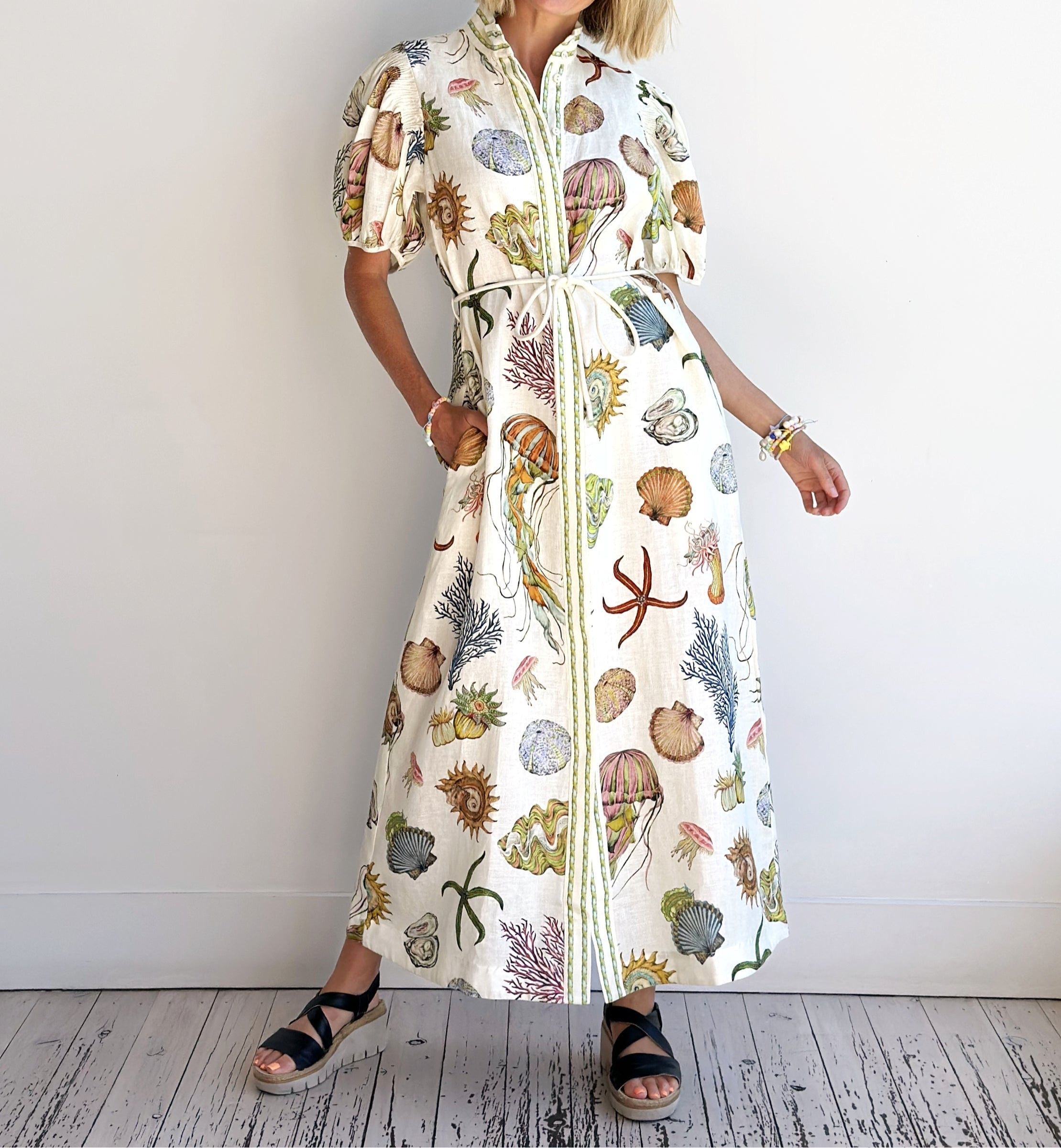 White Jellyfish Midi Shirt Dress
