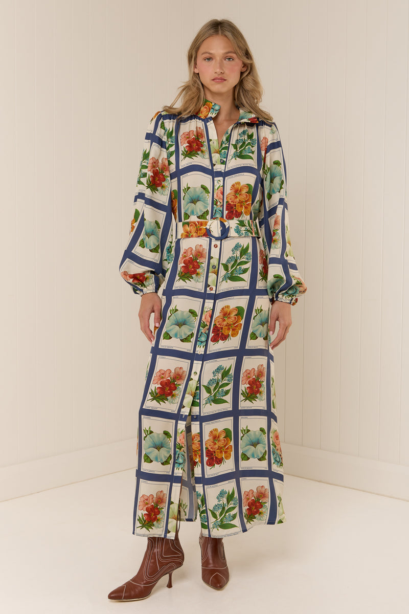 #3 Blue Striped Floral Maxi Shirt Dress