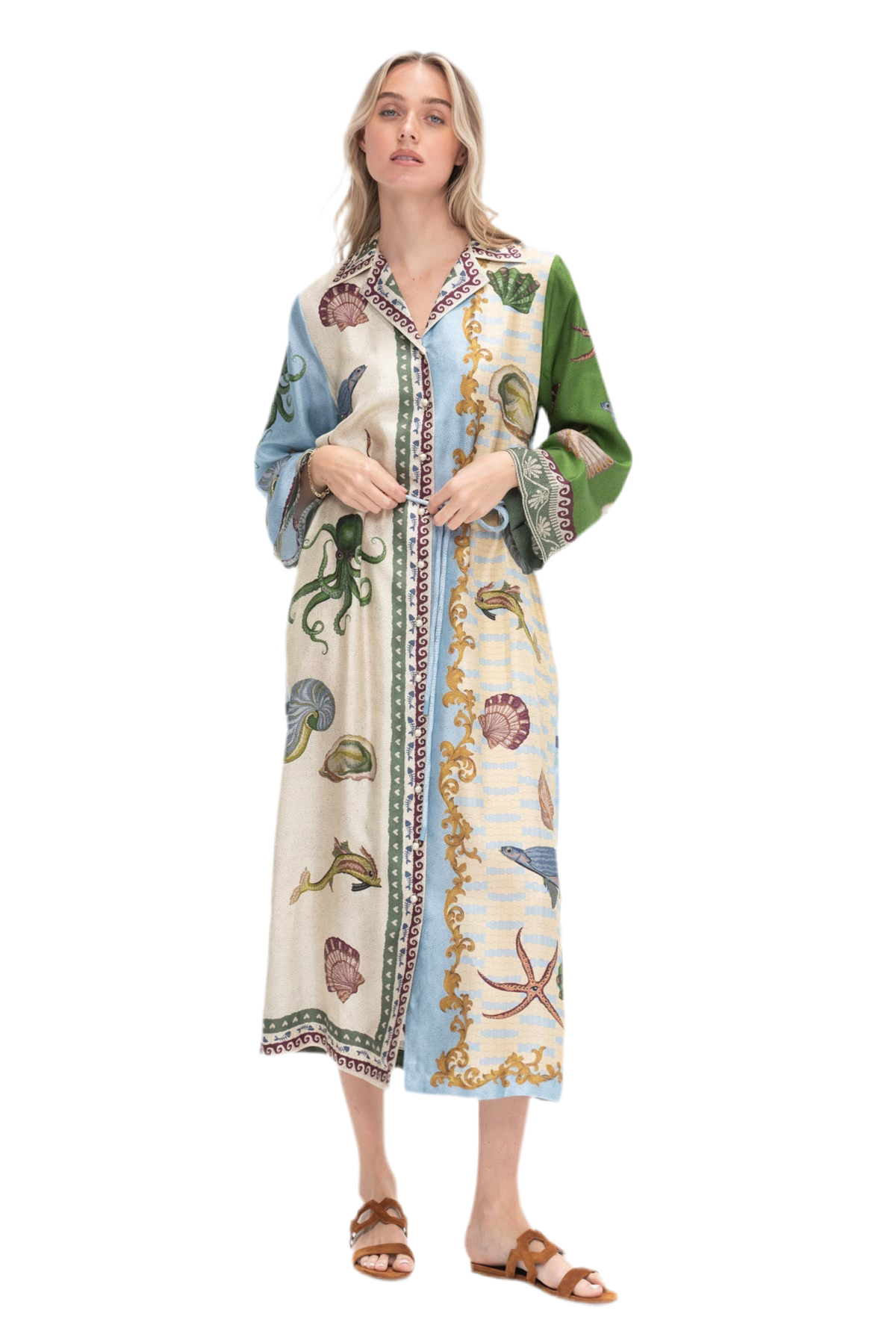 White Starfish Maxi Shirt Dress / Duster