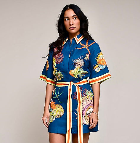 Blue Jellyfish Mini Shirt Dress