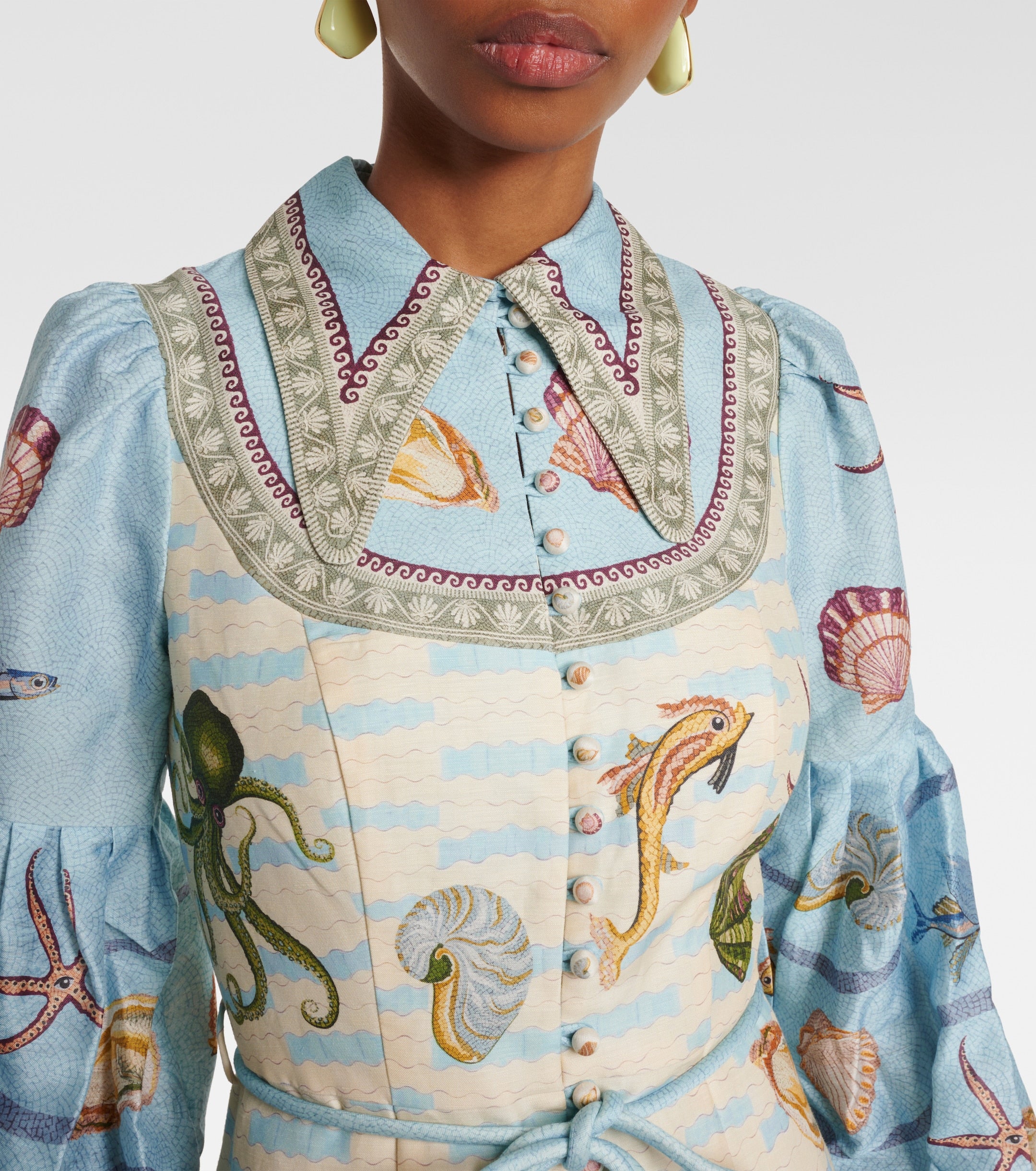 White Starfish Long Sleeve Maxi Shirt Dress