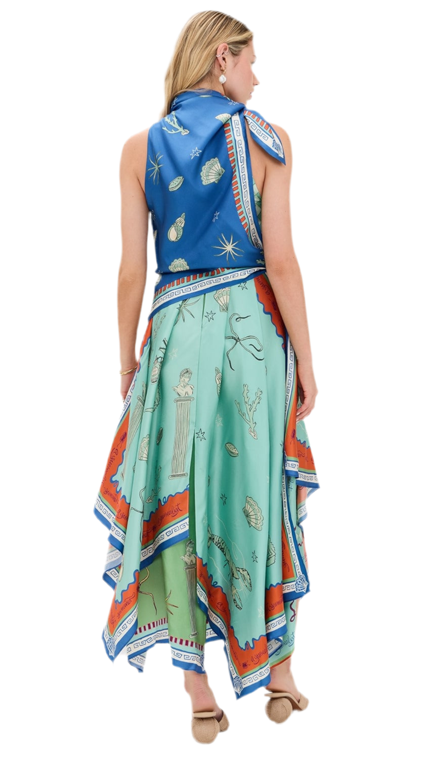 Unique Blue Green Scarf Midi Dress