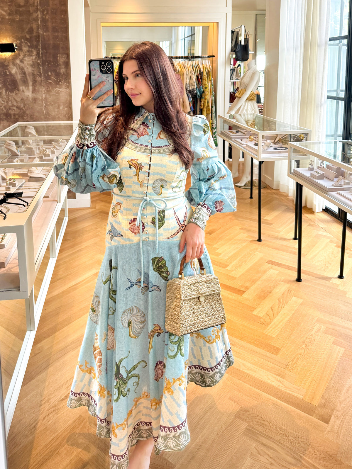 White Starfish Long Sleeve Maxi Shirt Dress