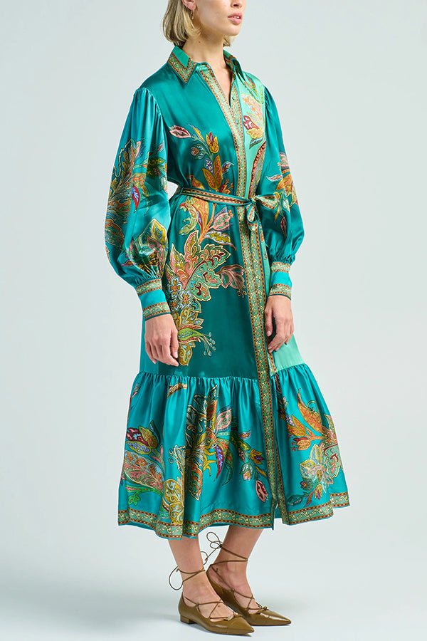 Teal Long Sleeve Maxi Shirt Dress