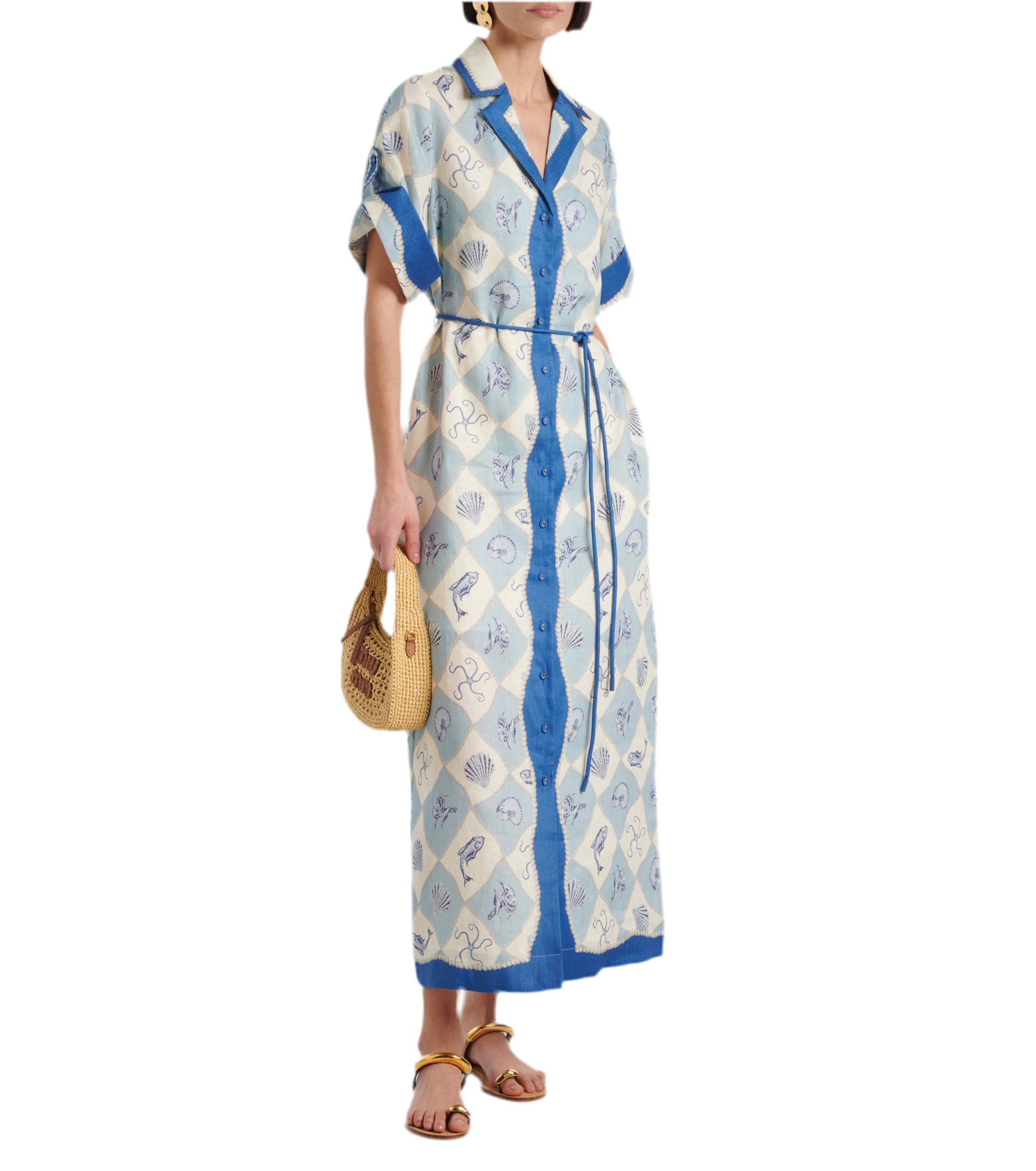 White Blue  Midi Shirt Dress