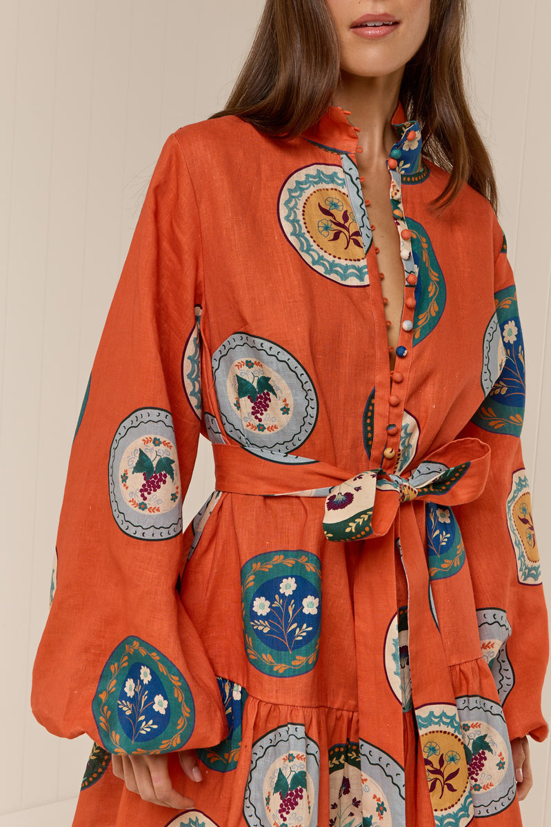 Orange Spice Flared Mini Shirt Dress