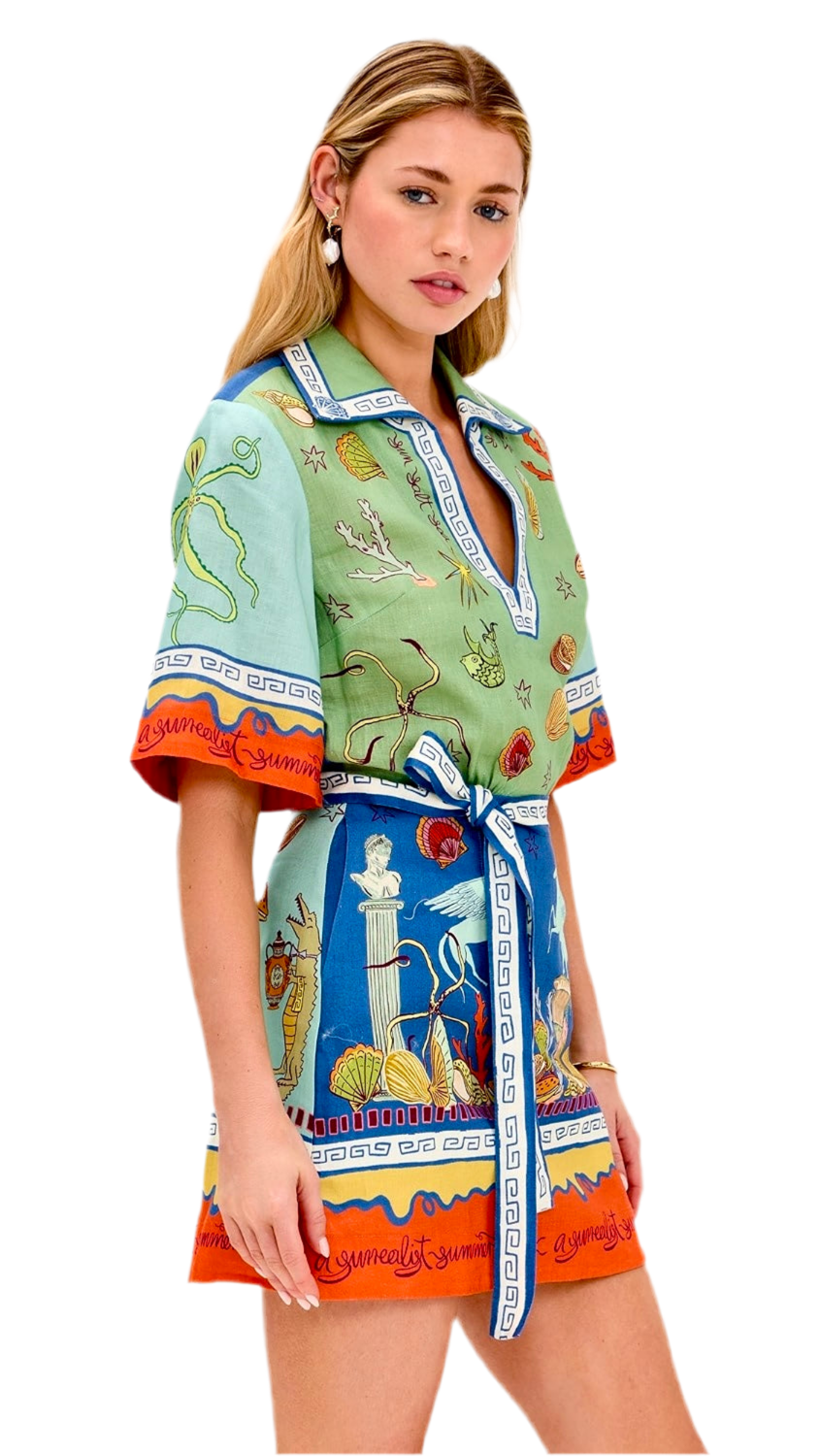 Blue Green Mini Tunic Dress