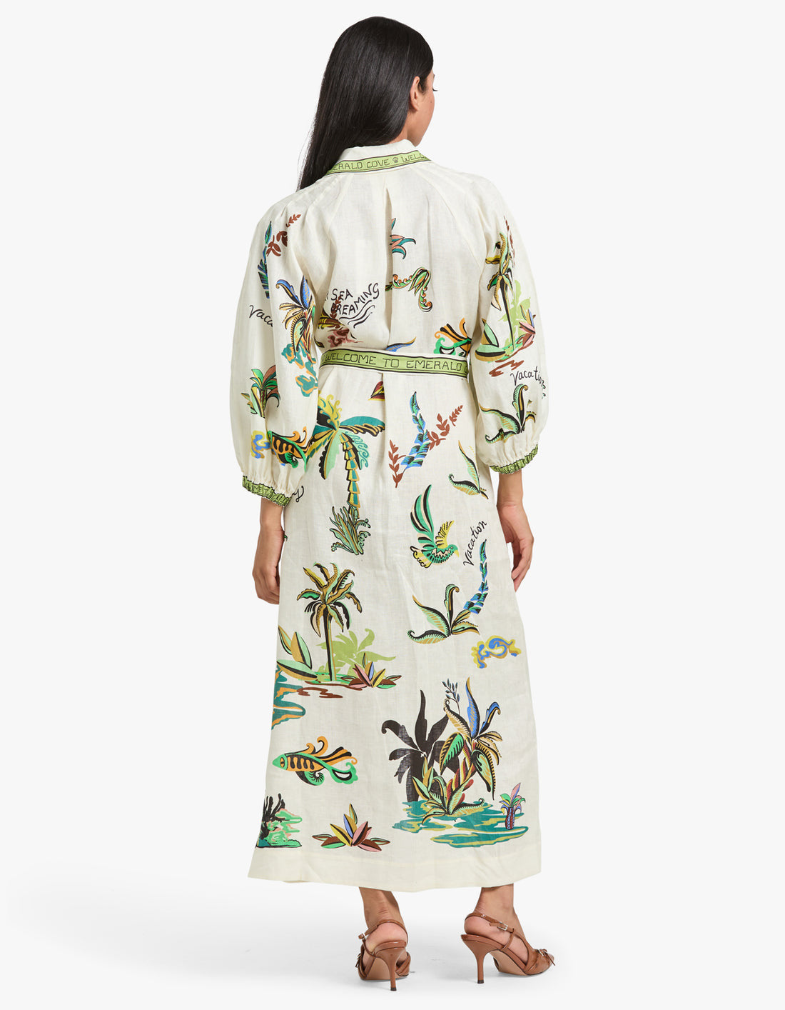 White Palm Tree Maxi Shirt Dress