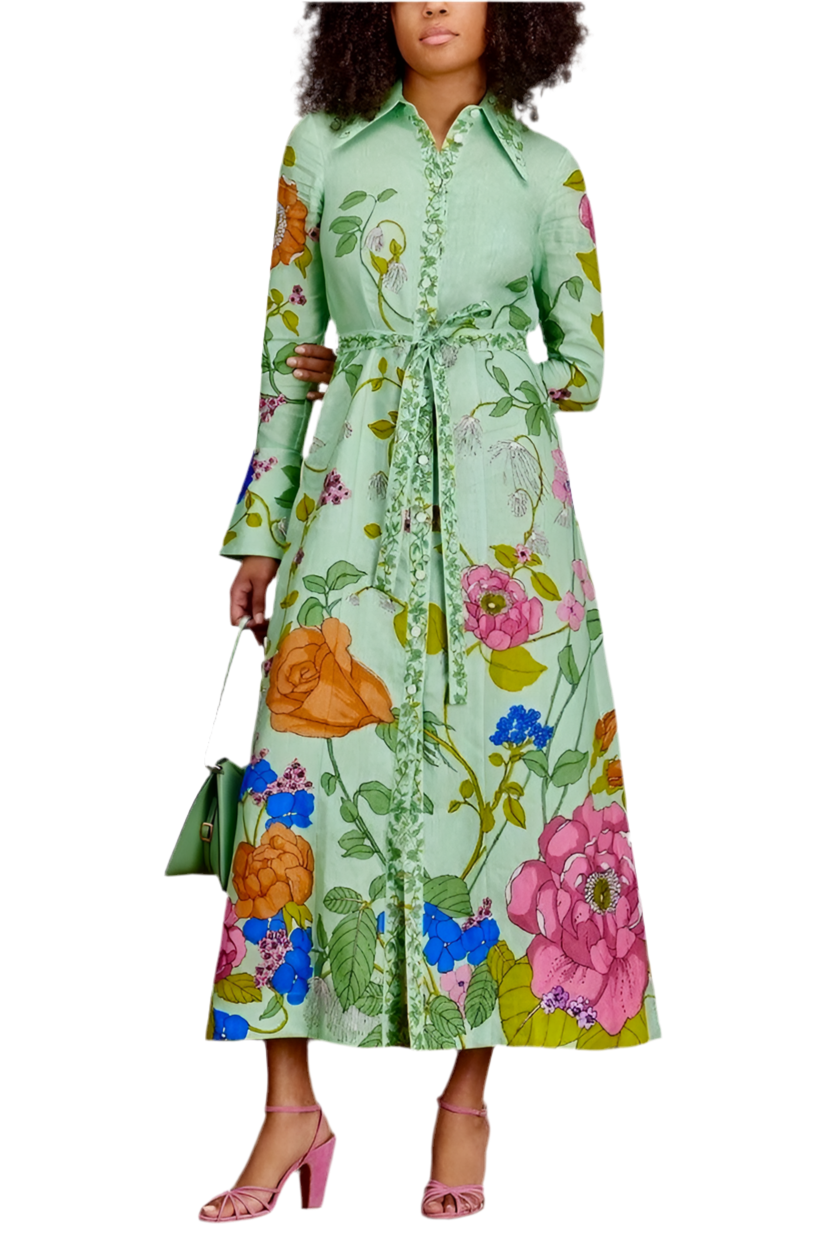 Mint Floral Maxi Shirt Dress