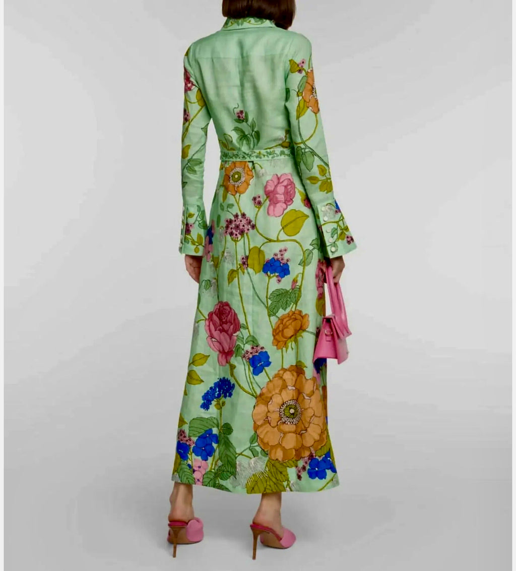 Mint Floral Maxi Shirt Dress