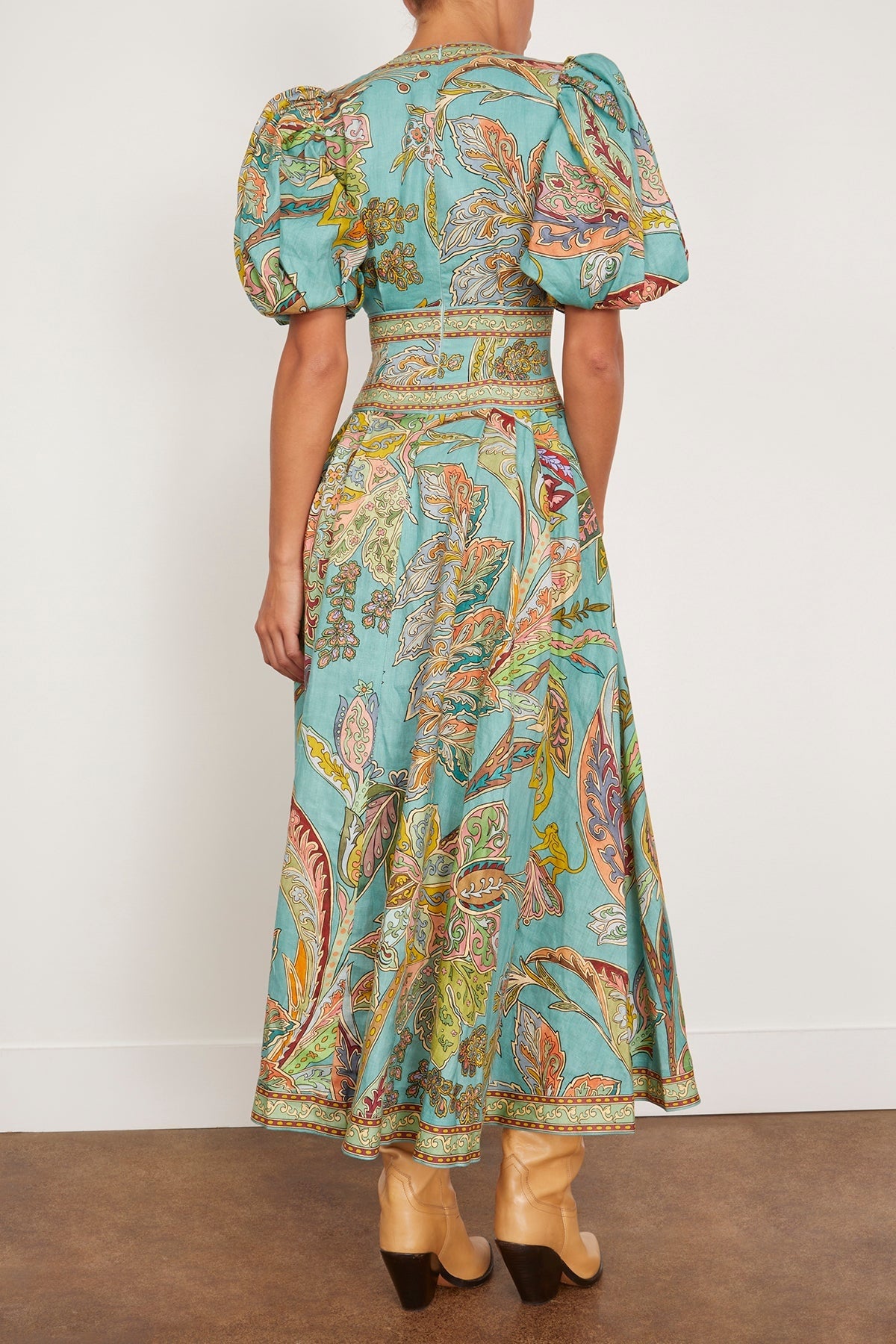 Teal Puff Sleeve Midi Dress