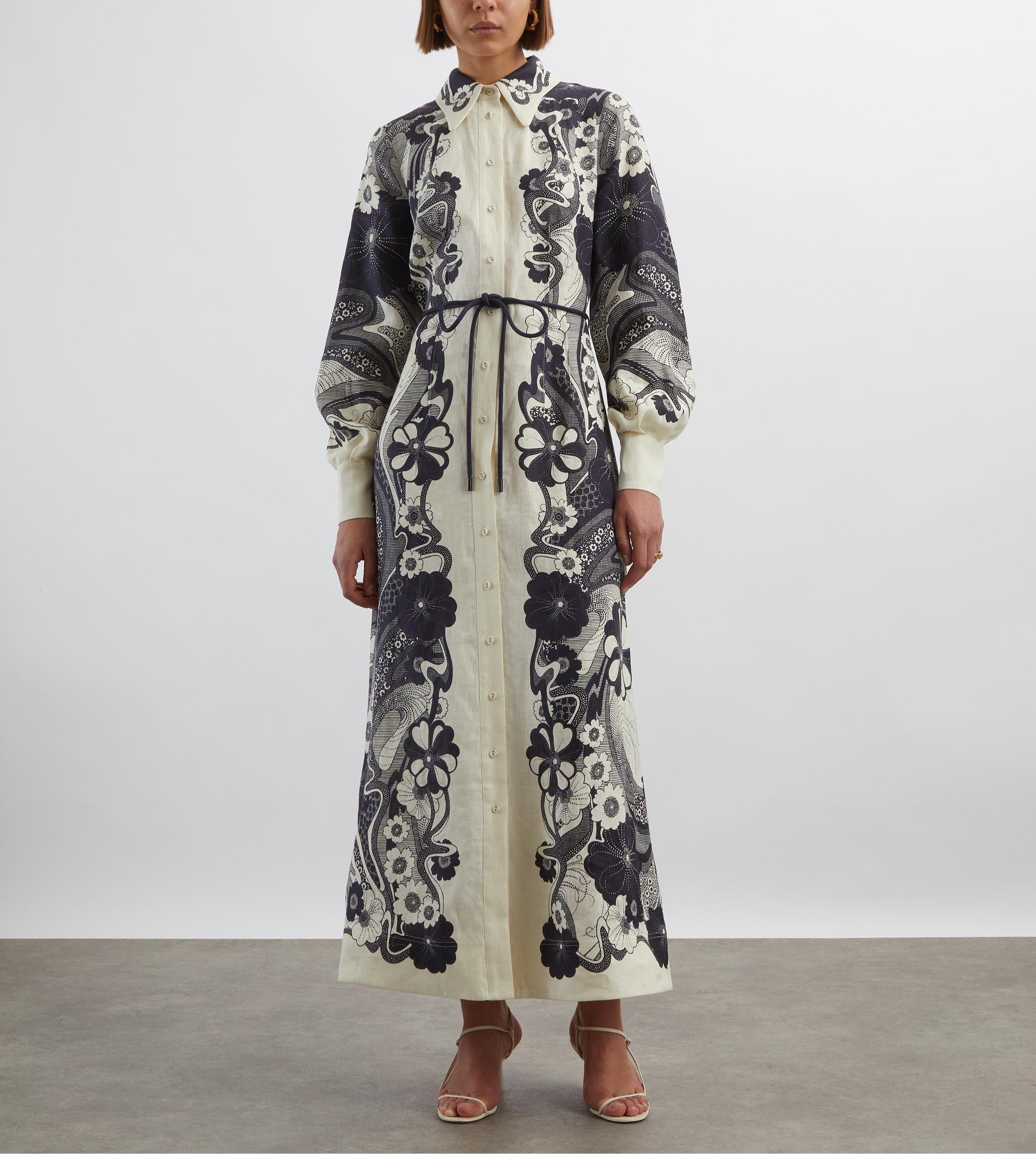 Navy Floral Long Sleeve Maxi Shirt Dress