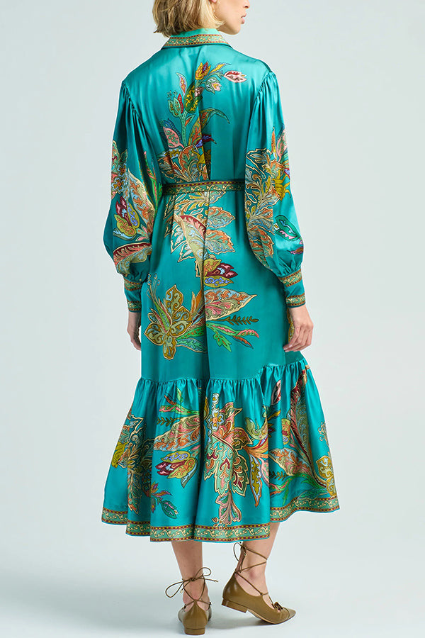 Teal Long Sleeve Maxi Shirt Dress