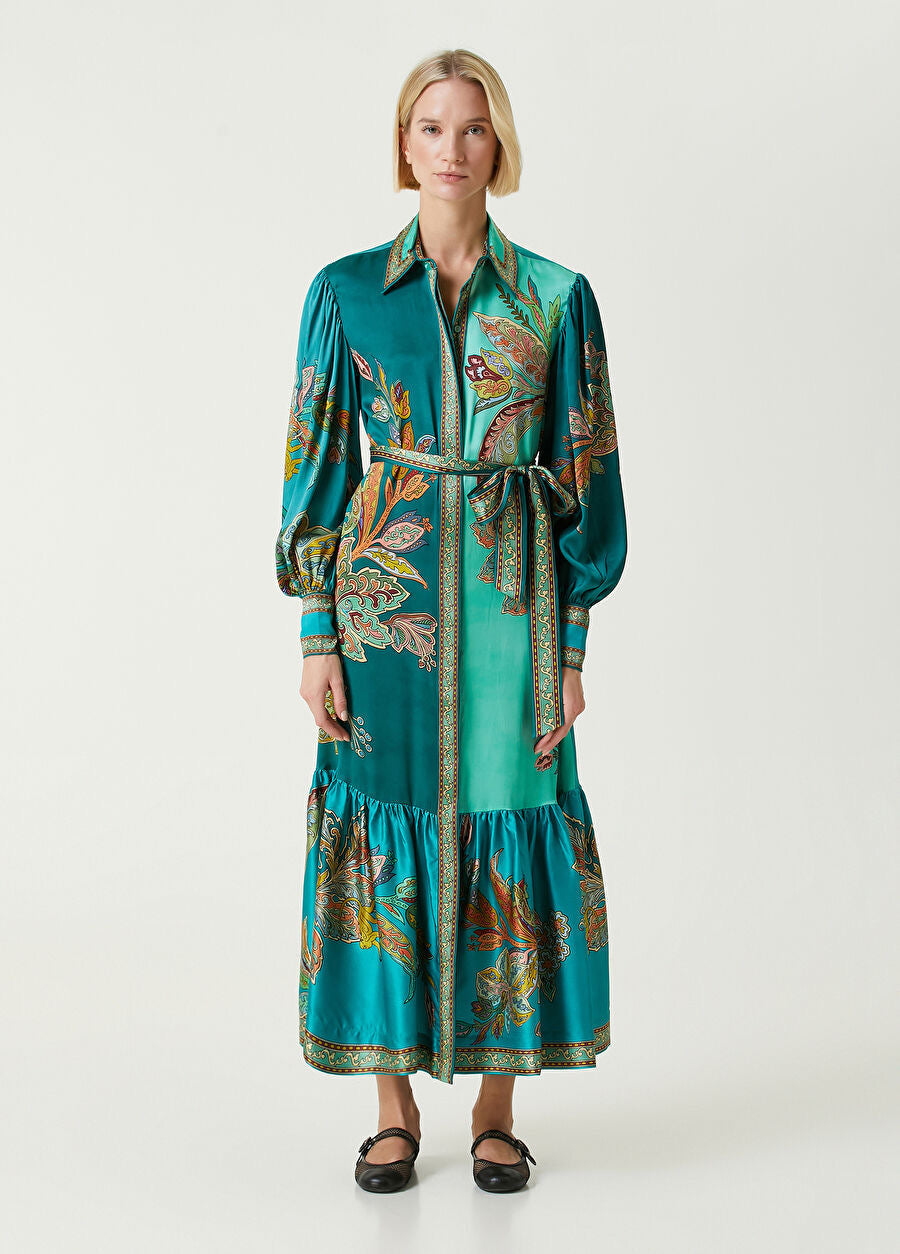 Teal Long Sleeve Maxi Shirt Dress