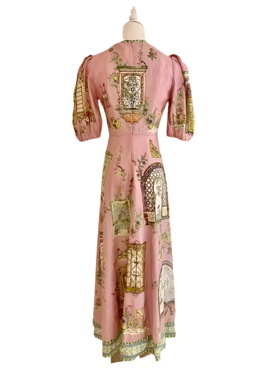 Pink Puff Sleeve Midi Dress