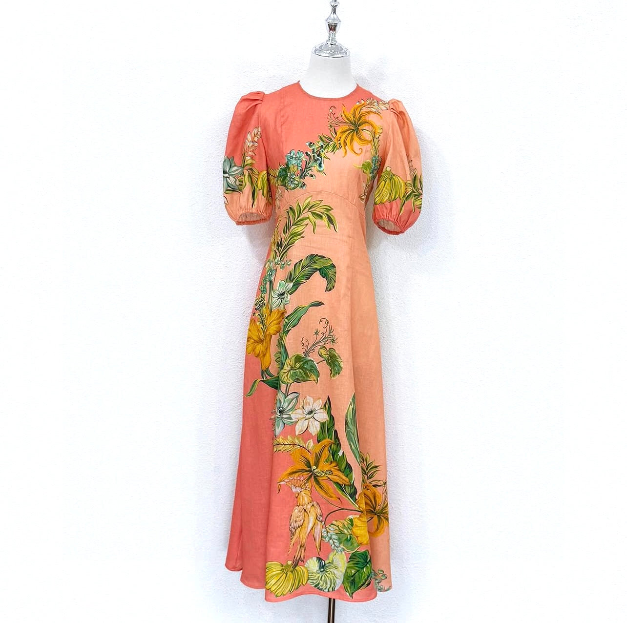 Unique Coral Flower Puff Dress