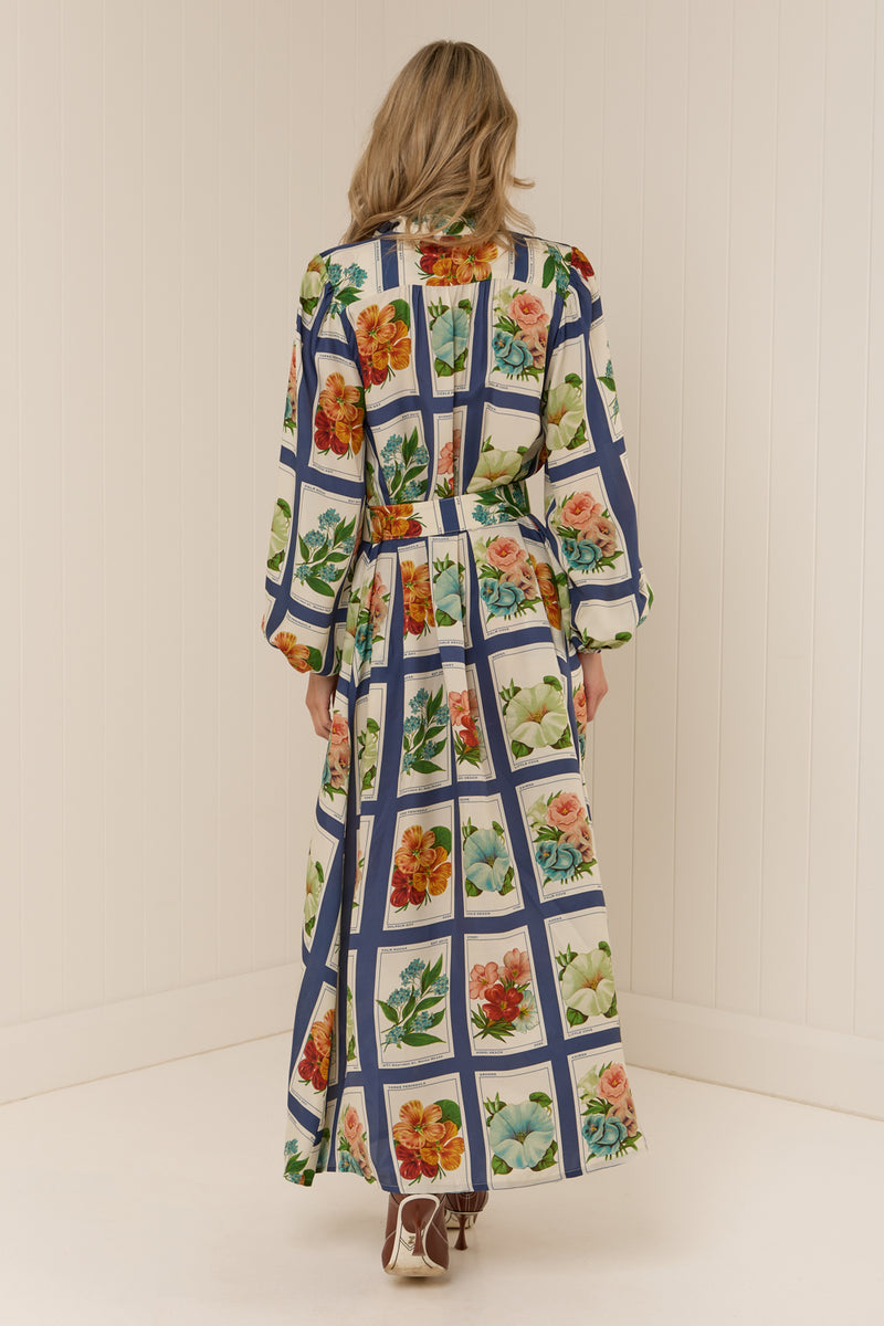 #3 Blue Striped Floral Maxi Shirt Dress