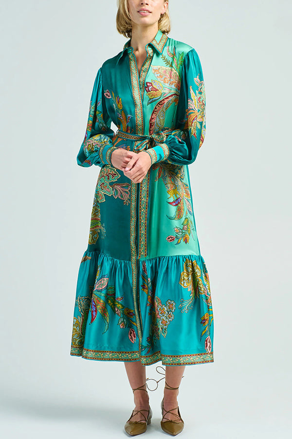 Teal Long Sleeve Maxi Shirt Dress