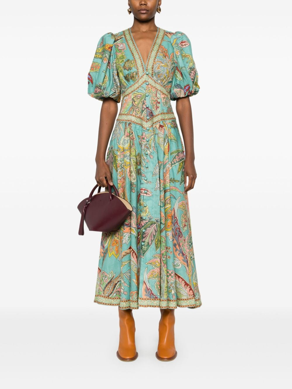 Teal Puff Sleeve Midi Dress