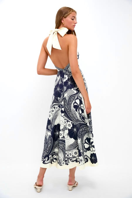 Navy Halter Bow Maxi Dress