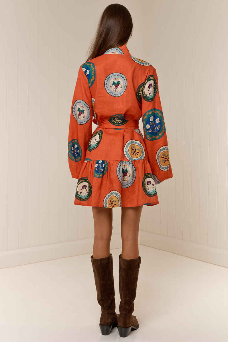 Orange Spice Flared Mini Shirt Dress