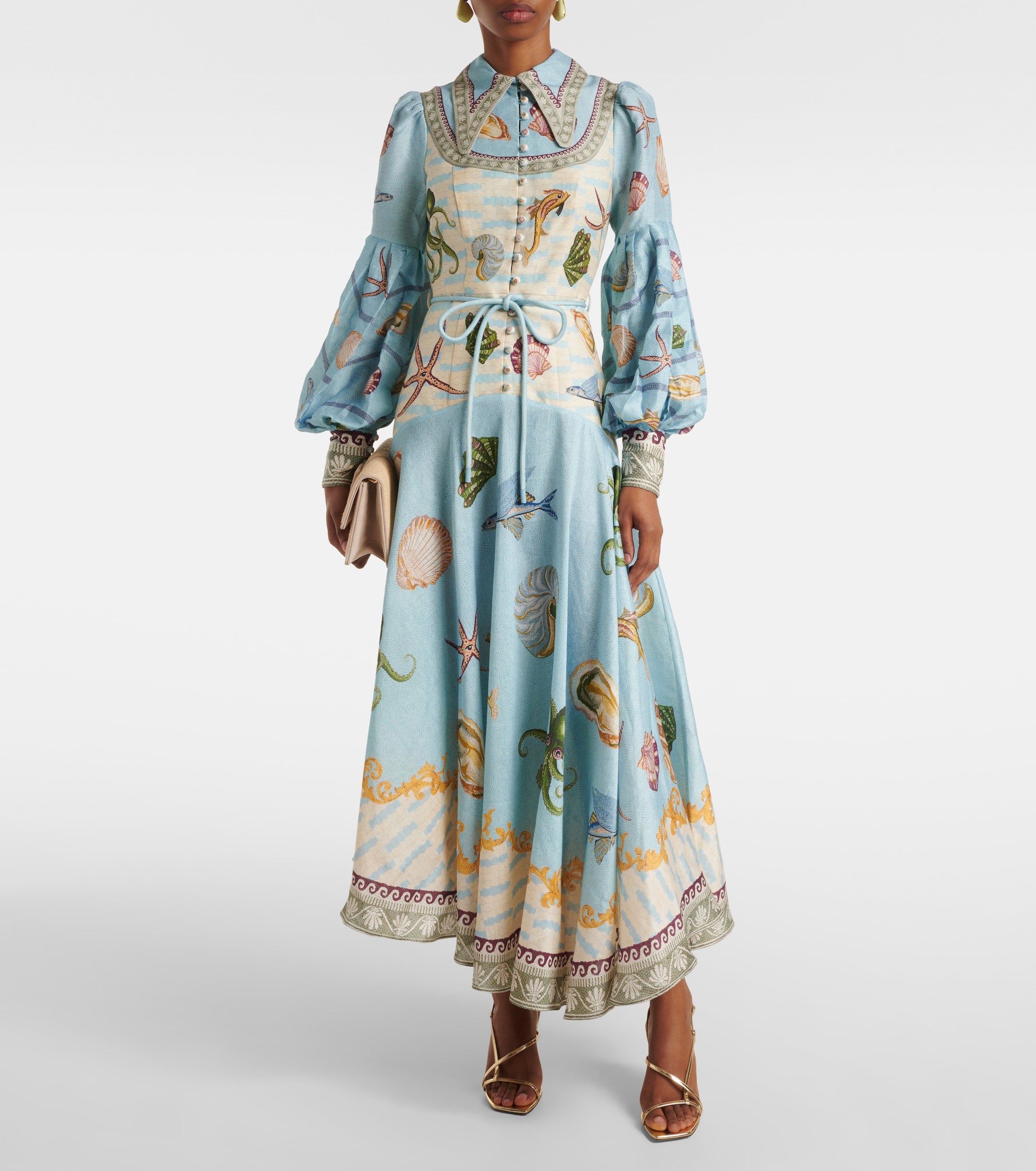 White Starfish Long Sleeve Maxi Shirt Dress