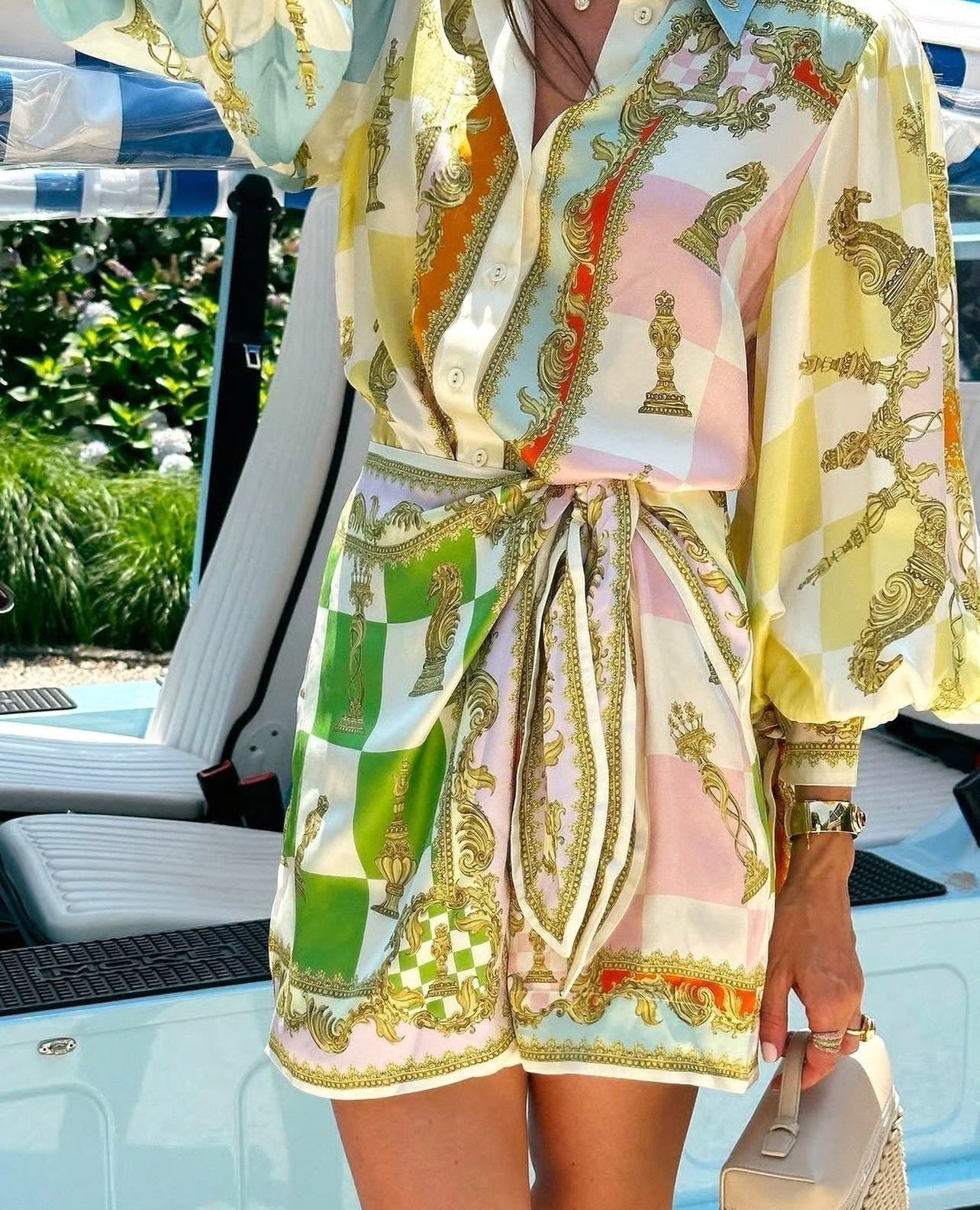 Unique Chess Knot Mini Shirt Dress