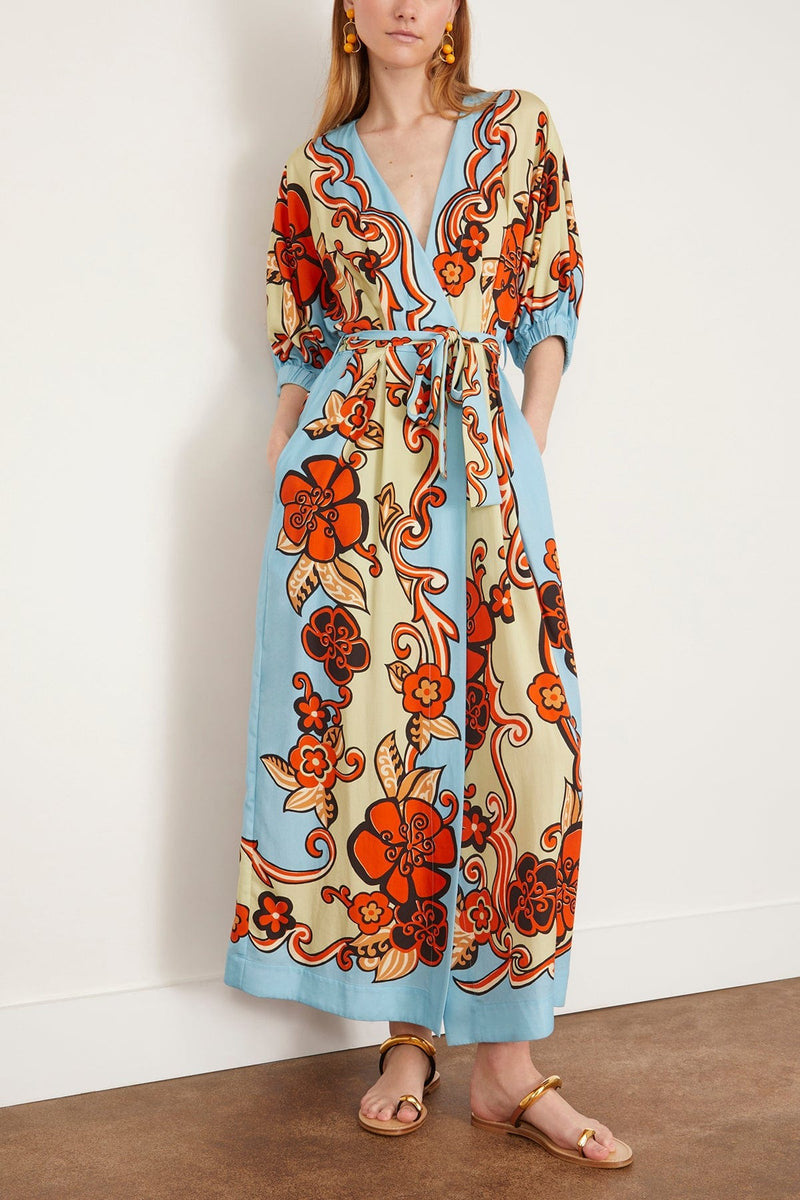 Orange Blue Midi Shirt Dress