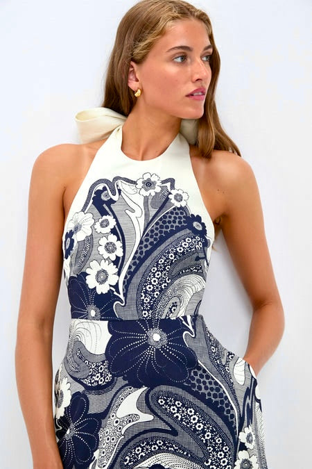 Navy Halter Bow Maxi Dress