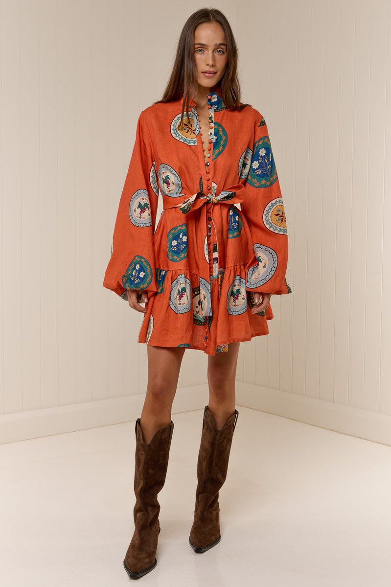 Orange Spice Flared Mini Shirt Dress