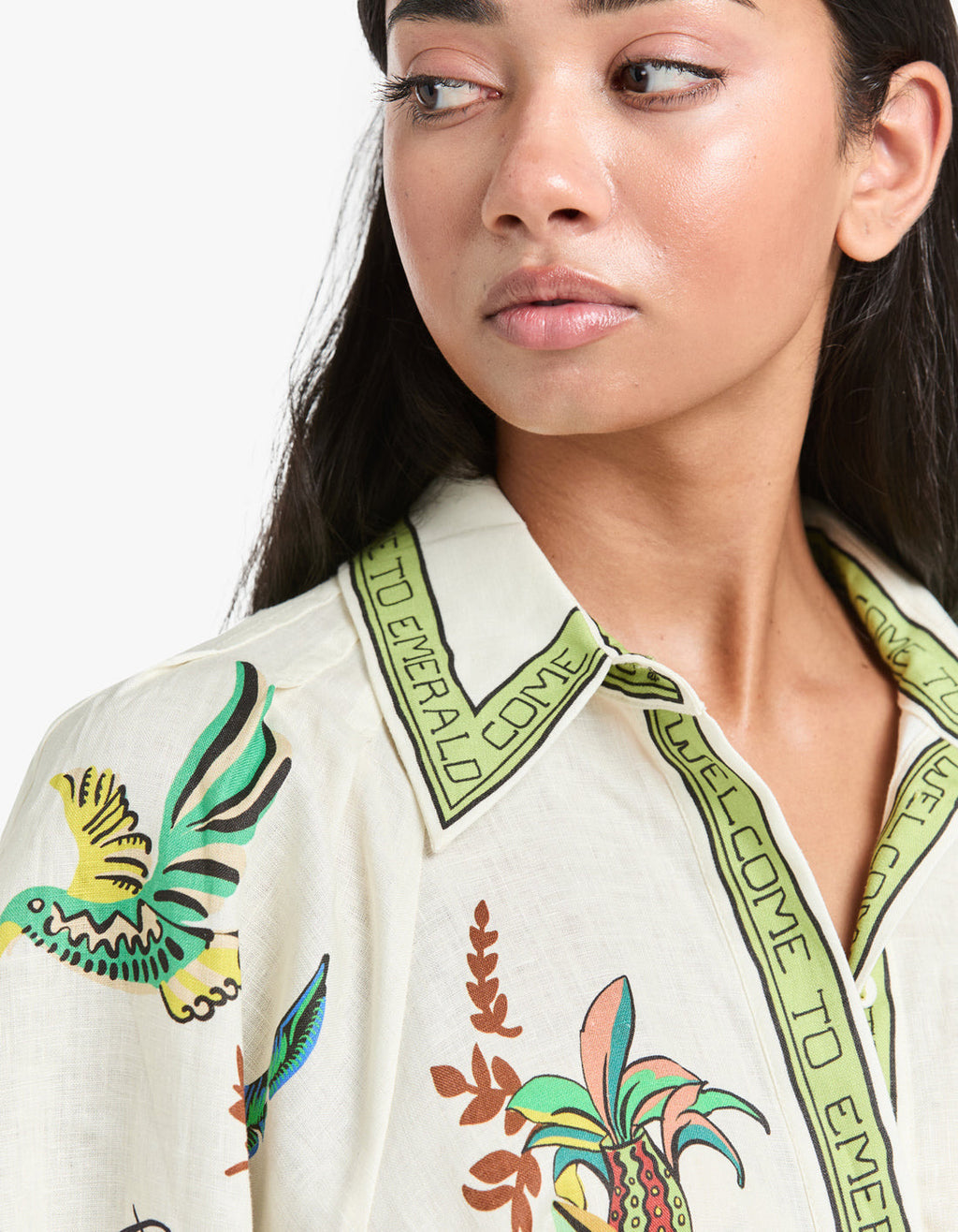 White Palm Tree Maxi Shirt Dress