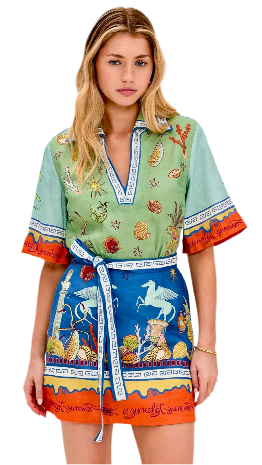 Blue Green Mini Tunic Dress