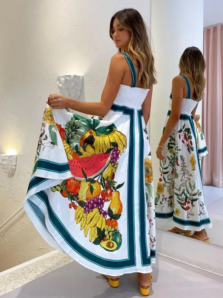 Fruit Sundress Green Lines